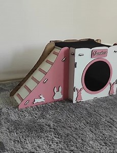 Modern Wooden Rabbit Castle: Pink Bunny Playhouse With Ramp - Etsy
