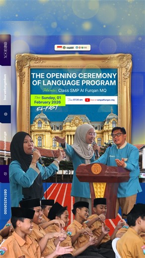 SEKOLAH QUR AN BERBASIS STEM PERTAMA DI JAWA TIMUR on Instagram: "Opening Ceremony Language Program Mumtaz Class SMP Al Furqan MQ Resmi Digelar Alhamdulillah, Opening Ceremony Language Program Mumtaz Class SMP Al Furqan MQ telah terlaksana dengan lancar pada Ahad, 01 Februari 2026. Acara ini secara resmi dibuka dengan pemukulan gong oleh Bapak Ali Said, M.H.I, sebagai simbol dimulainya pelaksanaan program pembiasaan bahasa di lingkungan SMP Al Furqan MQ. Momen ini menjadi penanda awal komitmen b