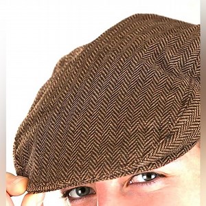 Wool Flat Cap Jos. A. Bank Brown Herringbone Elegant Beret Italy