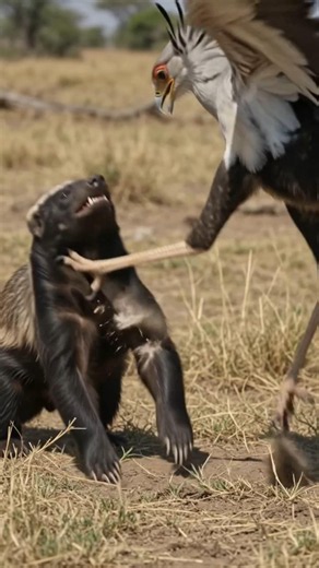Fearless Honey Badger vs. Secretary Bird! 🦡#shorts