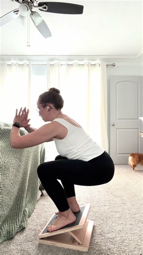 I've had four knee surgeries, and calf stretches were a PT staple. This slant-board setup makes it easy to progress the stretch. #slantboard #calfstretch #anklemobility #mobilitydrills #calfflexibility @Pvolve