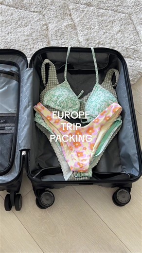 What I packed in just my carry-on luggage for my 18 day Europe trip!✈️ Was struggling to close the suitcase in the end😅 Compression packing cubes are a must for carry on luggage! I packed my toiletries, electronics and plane essentials in my personal item! #packwithme #europepacking #carryonluggage #packingtips #europetrip #carryon
