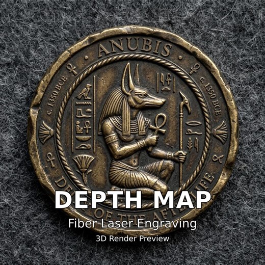 Coin Depth Map, Fiber Laser Engraving File, Lightburn, Grayscale Height Map, Embossing, CNC, PNG, Anubis Jackal God Egyptian Underworld - Etsy