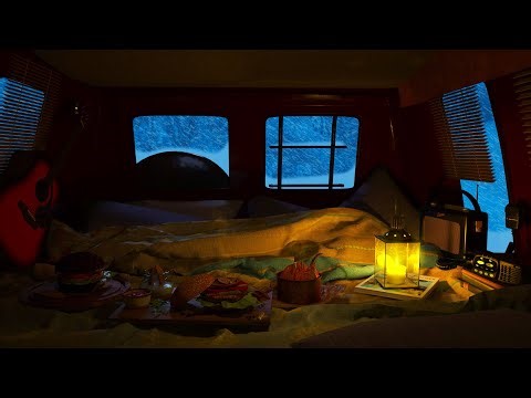 Winter Car Camping - Sleep Shelter in a Car from a Strong Blizzard, Snowfall