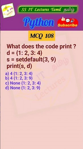 Python MCQ 108 - dict, Test Your Skills #python #pythonprogramming #pythoninterview#shorts#trending