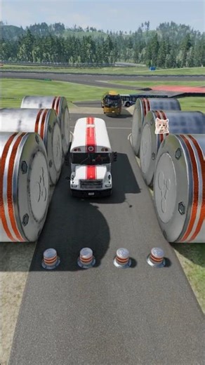Bus Only Challenge! Who Survives the Hidden Bollard Trap? 🚌🚧 #beamngdrive #shorts