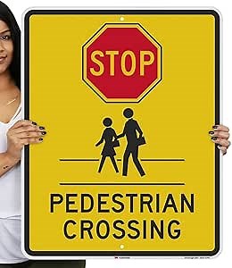 SmartSign "Stop - Pedestrian Crossing" Sign | 24" x 30" 3M Engineer Grade Reflective Aluminum, Made in USA