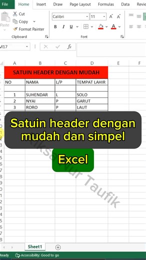 RG TUTORIAL on Instagram: "Cara satukan header tanpa ribet di Excel. #exceltips #rumusexcel #belajarexcel"