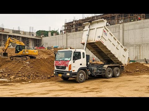 Creating a stable foundation for the bridge's construction with heavy machinery