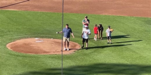 Highlights: News 10's Seth Wells throws out the first pitch as Lansing falls to West Michigan 5-2