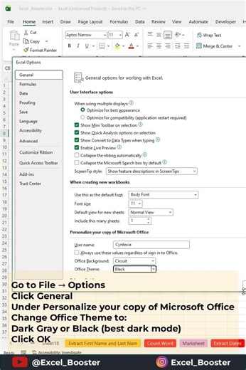 How to Enable Dark Mode in Microsoft Excel step by step! 🌙 #excel #shorts #exceltips #exceltricks