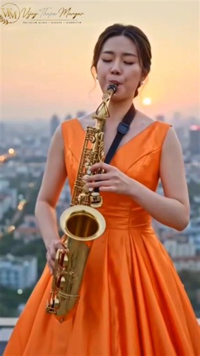 Beautiful Chinese Woman Playing Saxophone on Mountain Sunset 🎷 #Shorts