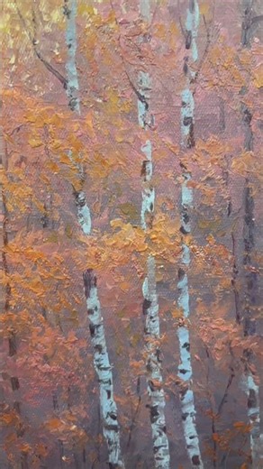 Golden Autumn Birch Forest | Peaceful Lake Landscape Oil Painting #oilpainting #art