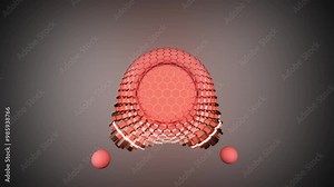 3d video animation of surreal mystic alien ball or sphere sculpture in curve wavy organic lines forms in deformation process in translucent matte plastic material in orange color