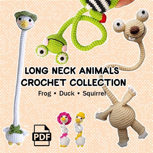 Long Neck Animal Crochet Pattern Bundle, Funny Frog, Duck, Squirrel Amigurumi, Tutorial (PDF Pattern) - Etsy