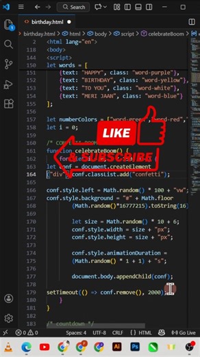 Happy Birthday wish Coding in HTML #html #shortvideo #youtubeshort #shorts