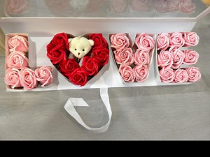 LOVE, I Love U, Floral Gift Box. Valentines, Anniversary. Comes Filled With Beautiful Soap Roses & Teddy Arrangement. Beautiful Gift Box - Etsy