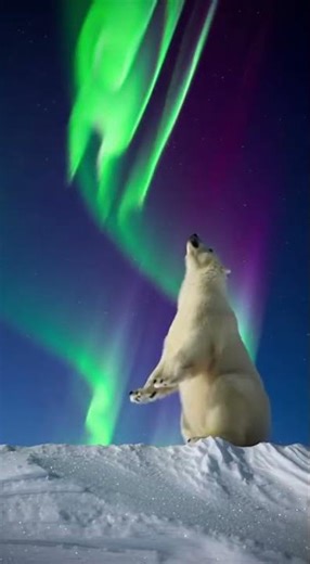 AI Wildlife: Polar Bear Under Aurora (One-Take?)