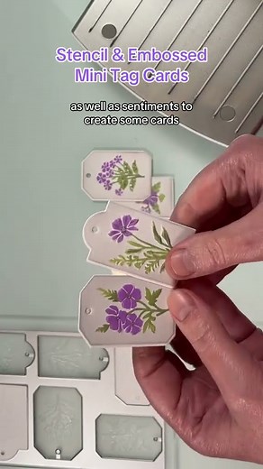 Stencil & Embossed Mini Tag cards using Layering stencils & Embossing folder from Lisa Horton Crafts