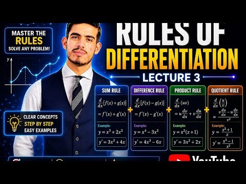 Rules of Differentiation | Sum Rule, Difference Rule, Product Rule & Quotient Rule | Lecture 3