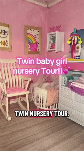 Twin baby girl nursery tour!! Let us know if you have any twin name suggestions beginning with A in the comments 💕 #twinnursery #twins #twinbaby #babyroom #babygirl