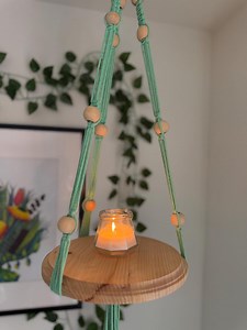 Light Green Large Macrame Hanging Shelf With Wood Beads - Boho Plant Decor - Etsy