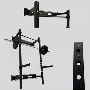 [Hot Item] Wall Mounted Folding Squat Power Rack with Spotter Arms and J-Hooks Gym Fitness Equipment