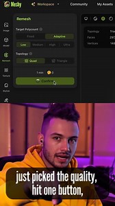 1.4K views · 27 reactions | 年 Got messy 3D scans or sculpts? Meshy’s AI remesh tool turns dense models into clean, game-ready topology in seconds — no manual cleanup required. | Meshy | Facebook