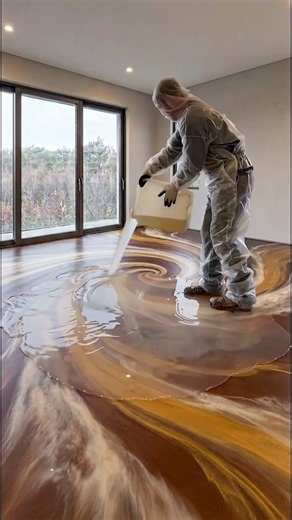 Client wanted a $48,000 Amber Swirl bedroom... 🤯👑 #epoxyfloor #satisfying