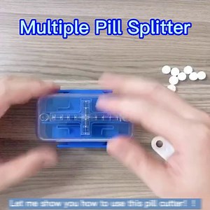 Multiple Pill Splitter, Adjustable Pill Cutter with Automatically Pill Alignment, Stainless Steel Cutting Blade & Blade Guard, for Splitting and Quartering Round or Oblong Pills, Blue