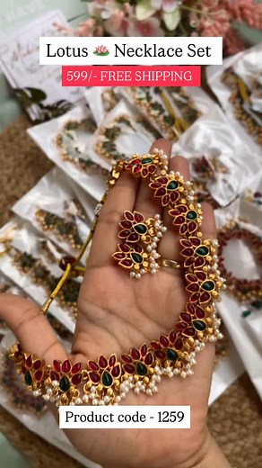 Daivik.in™ on Instagram: "599/- FREE SHIPPING ❤️‍🔥 Lotus 🪷 Necklace with Earrings in 2 Colours - Ruby Green & Green 😍 Product code - 1259 Please Comment PRICE to Get direct link of the product or Search with above product code in our website www.daivik.in"