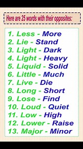 77K views · 1.6K reactions | List of 25 Words with their opposites Learn English sentences Learn English Vocabulary #opposite #oppositewords #antonyms #learnukenglish #dailyenglishlesson #englishteacher #advancedenglish #englishvocabulary #learnenglishonline #learnenglish #englishtipseveryday #English | English Learning | Facebook