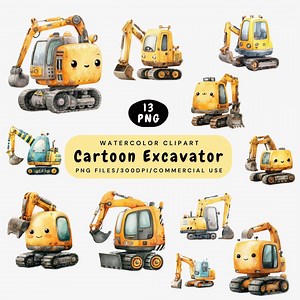 Cartoon Excavator Clipart Bundle: Construction Truck PNG (digital Download) - Etsy Canada