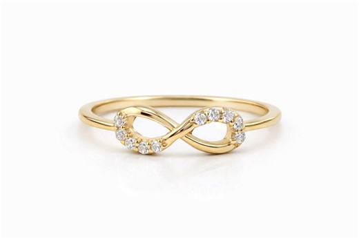 14K Solid Yellow Gold Diamond Infinity Ring, GH SI Clarity, Minimalist Promise Ring - Etsy