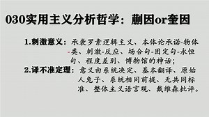 030蒯因or奎因：实用主义分析哲学、刺激意义、刺激-反应、译不准定理、基本翻译