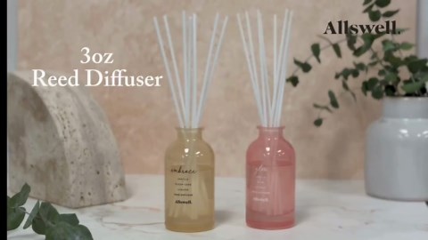 Allswell Calm (Coconut Citrus Amber) Scented Reed Diffuser 3 fl oz (90mL) With 8 Synthetic Reeds.