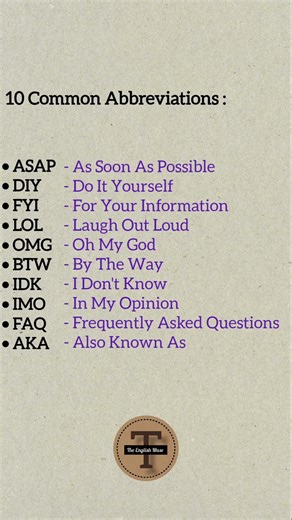 10 Common used Abbreviations | Full Forms #englishgrammar #learning #english #vocabulary