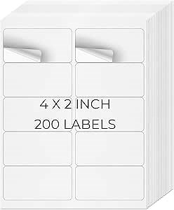 White Printable Address Labels 2" × 4" Self-Adhesive Vinyl Shipping Blank Stickers Removable Mailing Decals for Inkjet Laser Printer 200 Labels