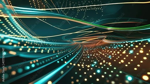 Digital Data Stream: A visualization of a digital data stream, illustrating the flow of information through a network. Bright lines and particles represent data packets.