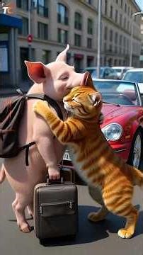 Anthropomorphic Cat & Pig Adventure Tiger Eats Grilled Pig Paws #funnycats #animation #cat&pig