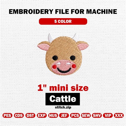 Mini Cattle Cow Machine Embroidery Design 1 Inch Small Farm Animal Face 5 Colors Instant Download PES DST JEF - Etsy