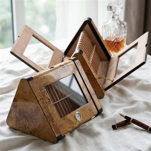 Triangular Cigar Humidor With Glass Window, Wooden Desktop Cigar Box With Hygrometer, Luxury Cigar Storage, Gift for Cigar Lover - Etsy