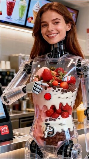 Strawberry Sundae Robot Serves the Sweetest Cones 🤖🍓🍦 #robot #shorts