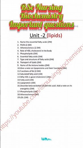 BSc Nursing first year Biochemistry important questions: Unit-2,Lipids #nursingscience #bscnursing