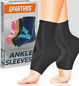 Sparthos Ankle Compression Socks (Pair) – Plantar Fasciitis Ankle Brace with Arch Support – for Men and Women – Foot Sleeves – for Sports, Running, Basketball, Football and Everyday Wear (Black-L)