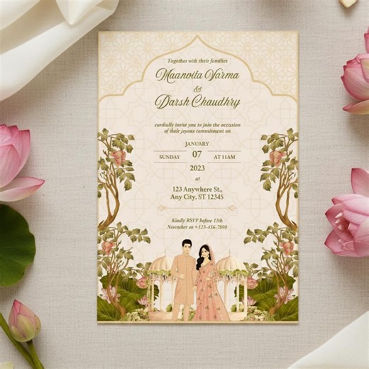 Indian Wedding Invitation Template | Traditional Illustrated Invite | Editable Image & Video Canva FREE Template - Etsy
