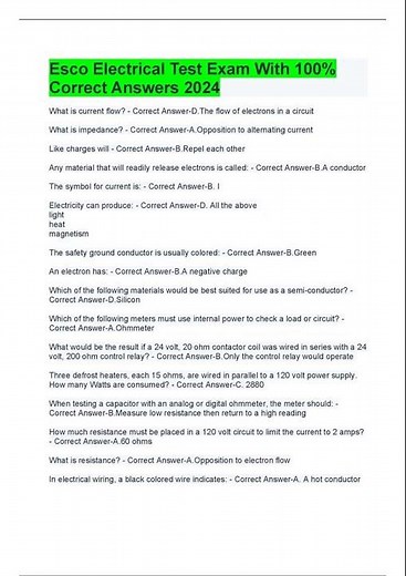 Esco Electrical Test Exam With 100% Correct Answers 2024