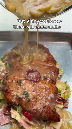 Crust Issues on Instagram: "Chicken Scarp over chopped Italian combo. Is it wrong? Absolutely. This dish will absolutely have people burning culinary school diplomas, and I may lose all of my Michelin Stars. More importantly is it delicious? Resoundingly YES. I didn’t even want it to be as good as it is, but it’s crazy how the hot and cold food thing absolutely works here. The sauce warms up the provolone and the pepperoni in just the right way. Vinny, we salute you🫡. You’re a true Italian Amer