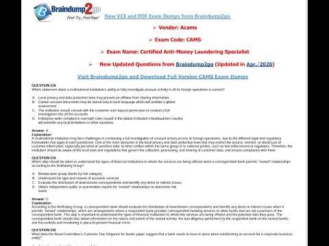 2026 New CAMS PDF and CAMS VCE Dumps Exam Prep Video