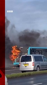 Dramatic pictures show thick clouds of black smoke billowing up from a Liverpool bus. Everyone onboard the single-decker Arriva service was able to escape before it was consumed by flames on Ormskirk Road in Aintree. Read more: https://bbc.in/49qZAgc | BBC Merseyside